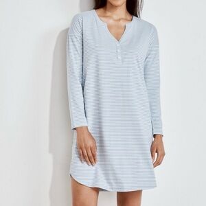 Haven Well Within Women's Sleepwear S Blue Stripe 100% Cotton Henley Nightgown